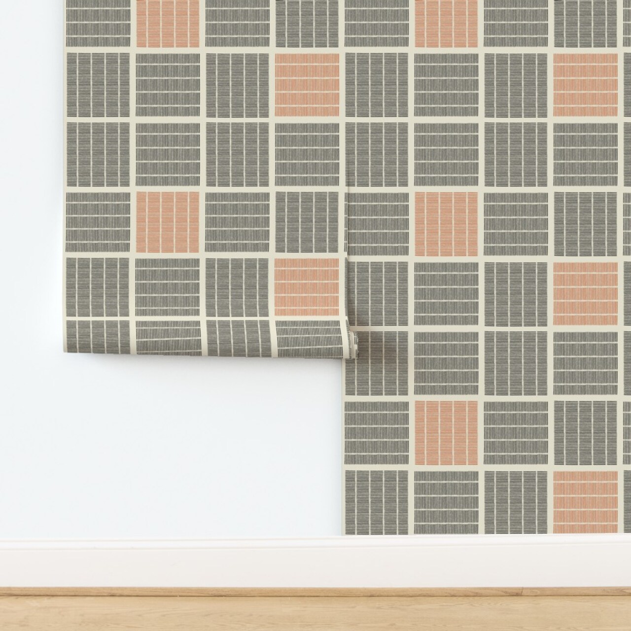 Geometric Block Print Bold Lines Squares Blocks Large Scale Minimalism Simple Modern Hand Drawn Style Orange Black Shapes Bold Minimalism Lines Custom Removable Wallpaper by Spoonflower Peel & Stick Wallpaper 2FT Wide